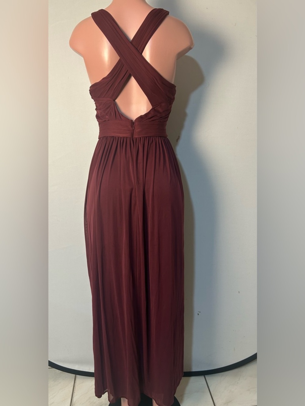 David’s Bridal Maxi Dress Burgundy Ruched Sleeveless Women's Size 12 - Picture 7 of 14
